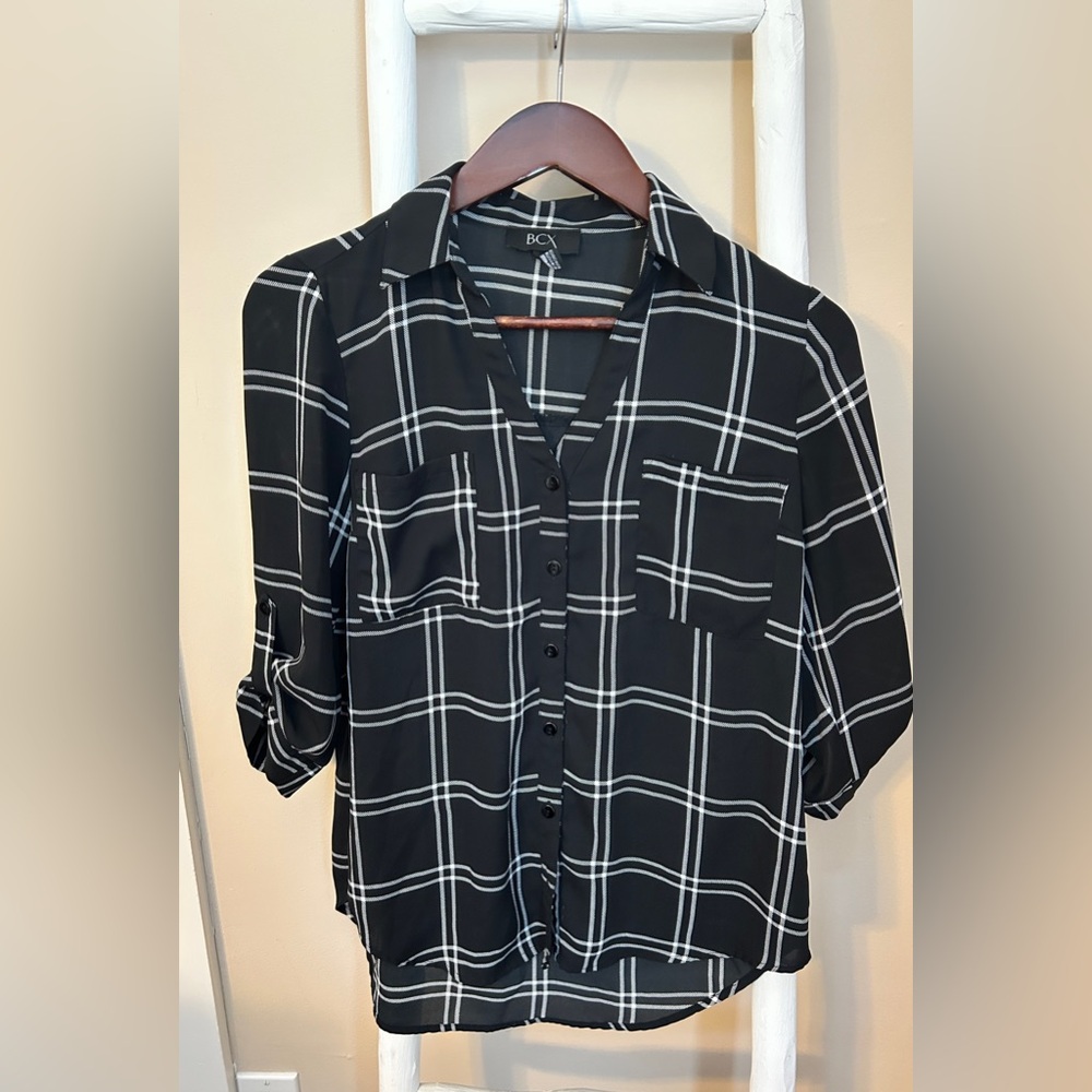 BC Black and White Plaid Button-Up Shirt